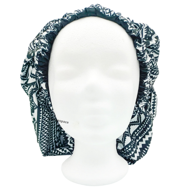 Chapeau en satin imprimé blanc et - réversible noir