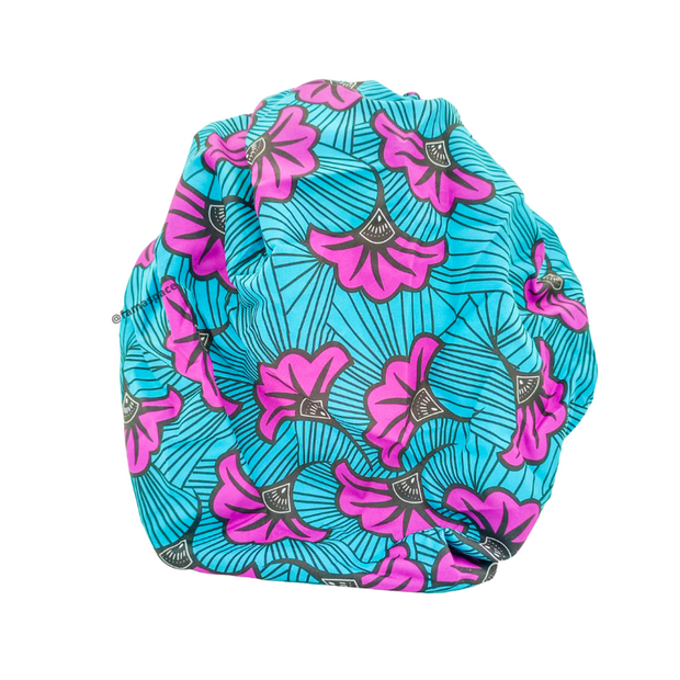 Chapeau en satin imprimé - réversible bleu