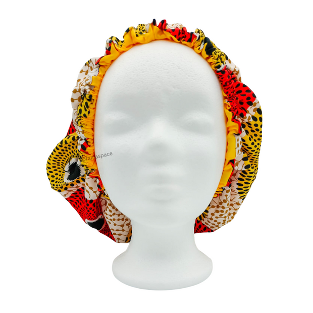 Chapeau en satin imprimé - réversible jaune