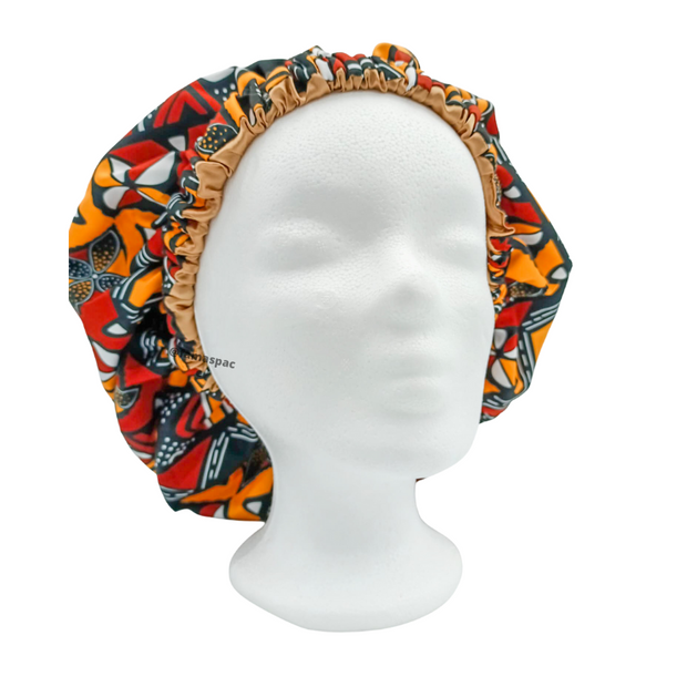 Chapeau en satin imprimé - réversible marron