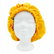 Chapeau en satin imprimé - réversible jaune