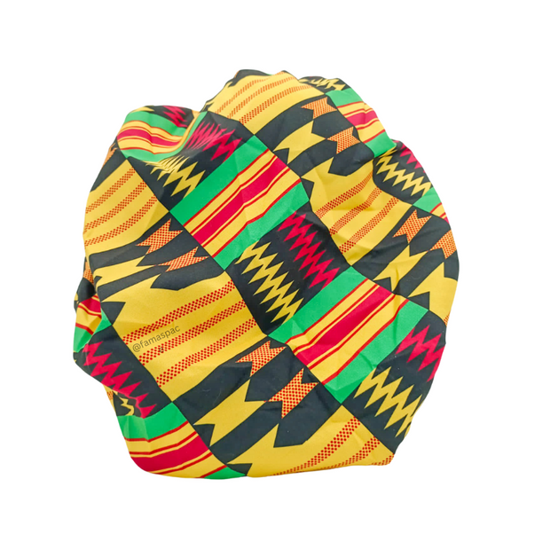 Chapeau en satin imprimé ethnique - réversible noir