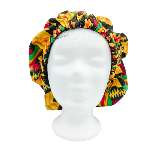Chapeau en satin imprimé ethnique - réversible noir