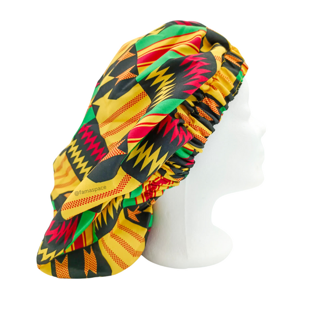 Chapeau en satin imprimé ethnique - réversible noir