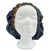 Chapeau en satin imprimé ethnique - réversible noir